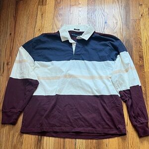 Abercrombie & Fitch Men's Striped Rugby Shirt - Navy, Cream, Burgundy